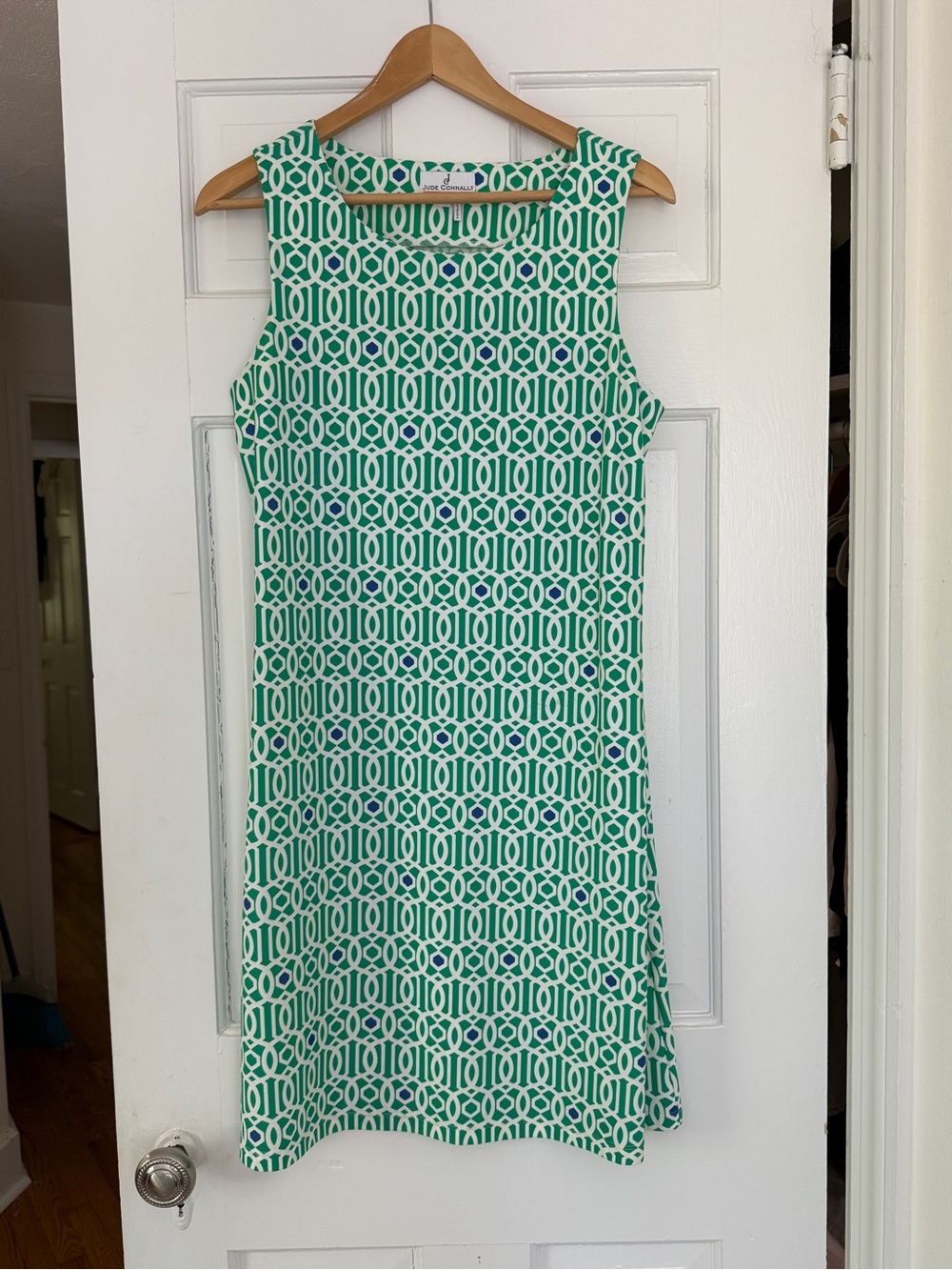 Jude Connally Green and White Geometric Sleeveless Midi Dress